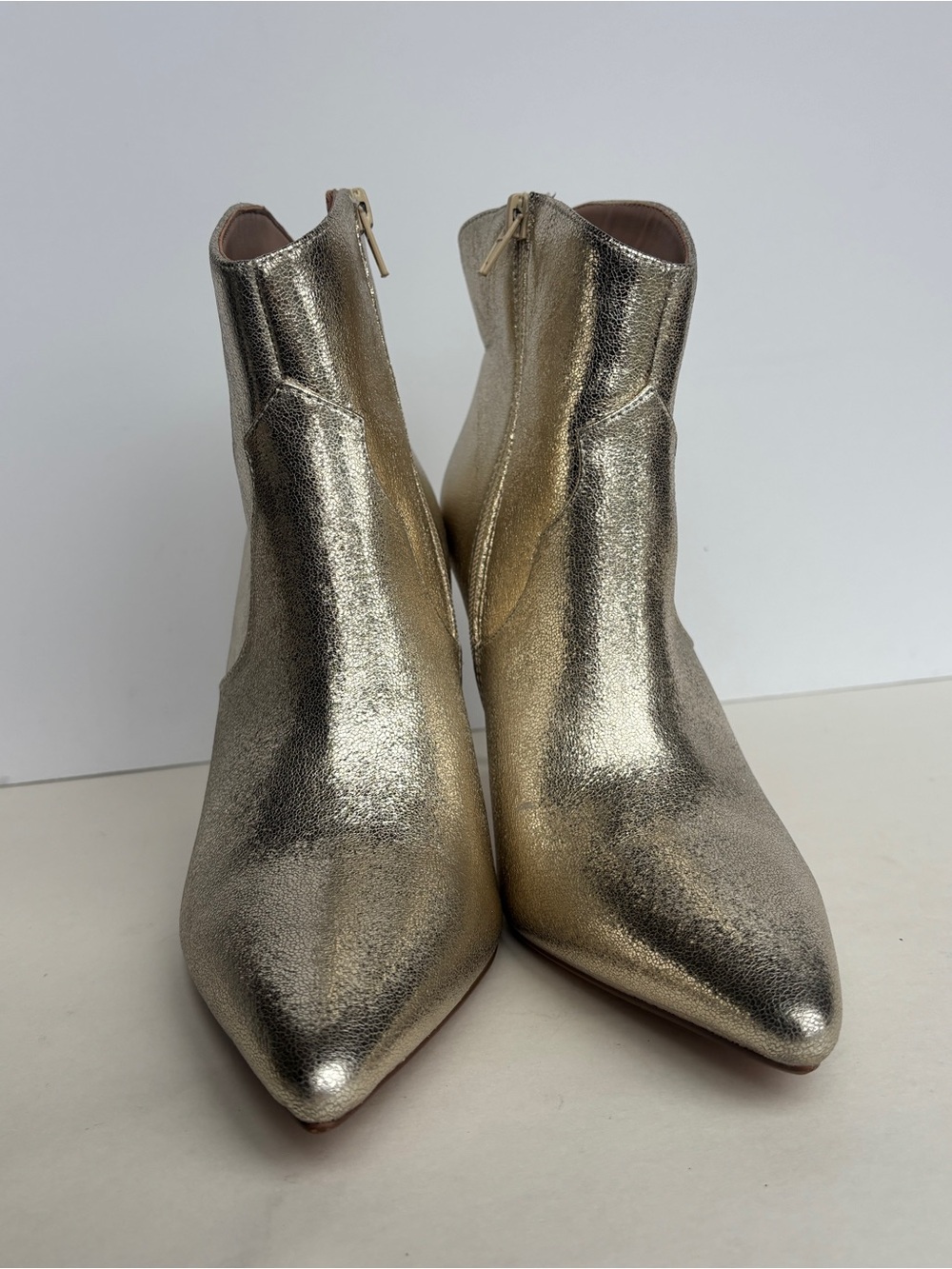 Express Metallic Gold Pointed-Toe Ankle Booties - Picture 2 of 13